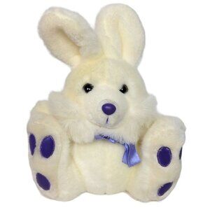 Prettique Designs Cream Easter Bunny Rabbit Purple Bow Stuffed Animal 9.75"